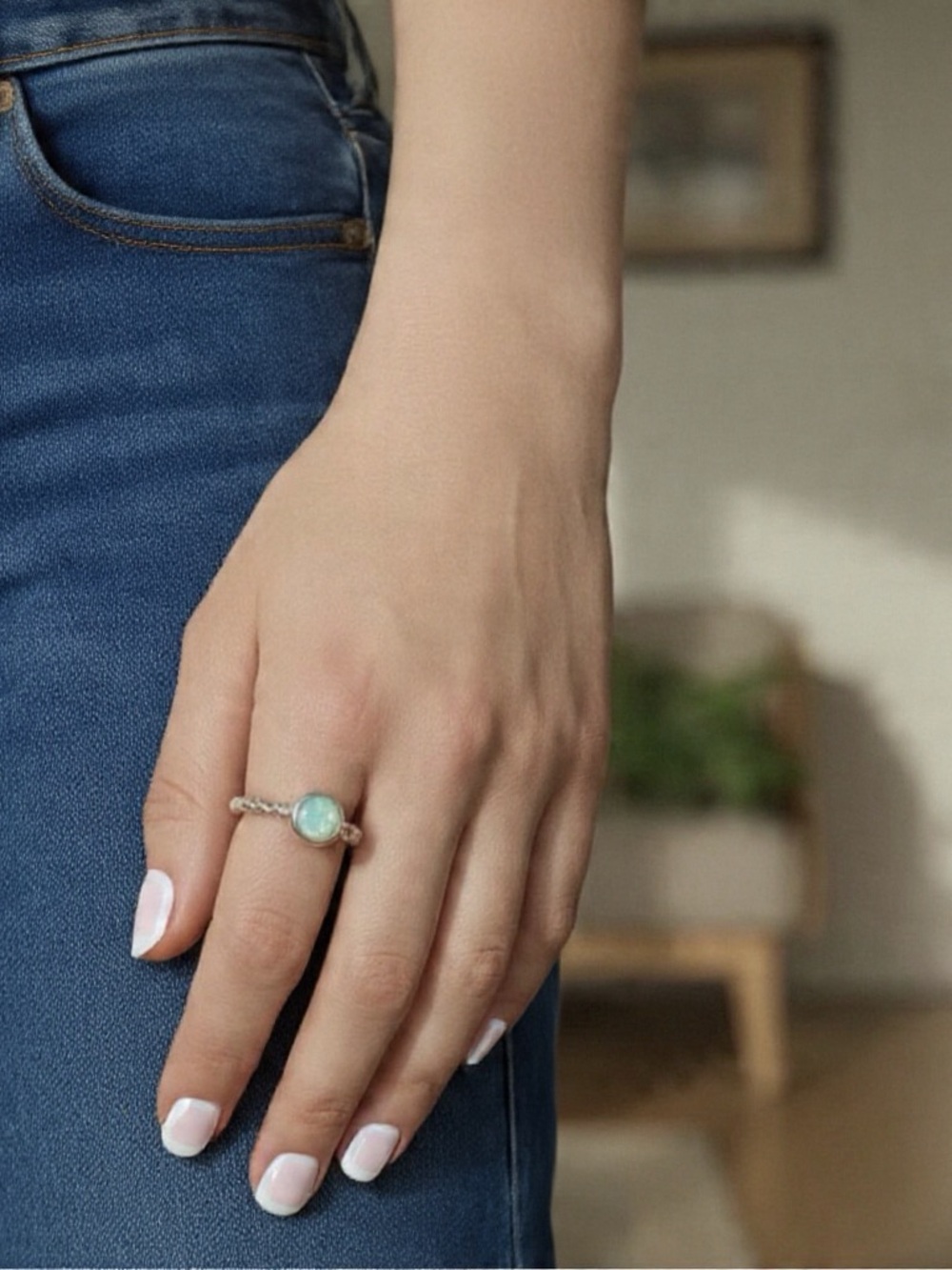 Silver Braided Ring with Turquoise center - Women Jewelry